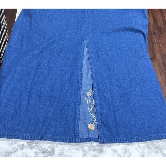VTG 90's Life Style Plus Maxi Dress 2X Blue Denim Sleeveless Embroidery Floral - Picture 7 of 7
